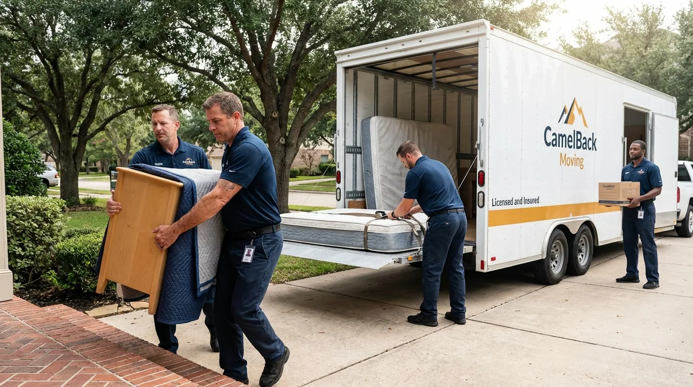 Crew loading residential truck for cross-state move from Mosinee, WI