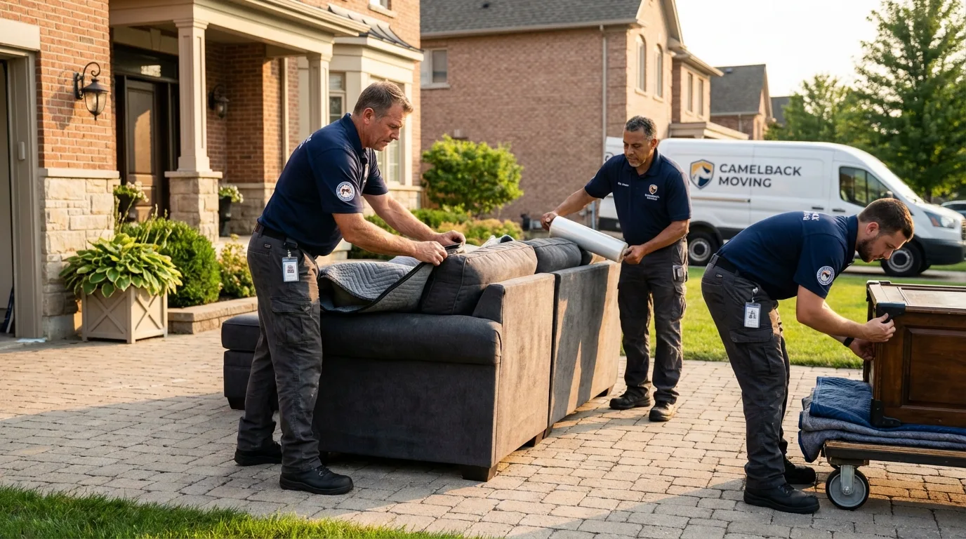 Large estate moving crew wrapping furniture in Mosinee, WI
