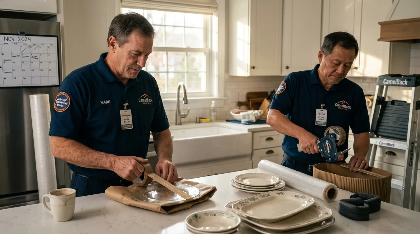 Professional crew packing kitchen dishware in Mosinee, WI